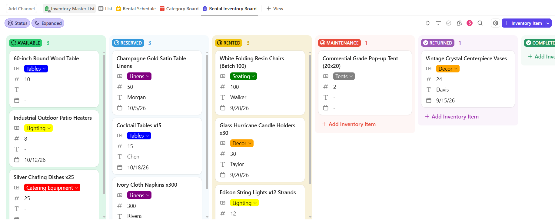 Rental Inventory Board